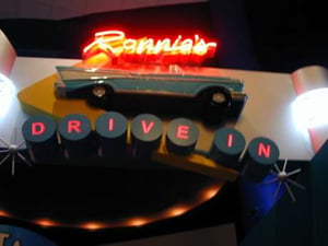 Sign over the entrance for the restaurant themed in honor of Ronnie's Drive-In