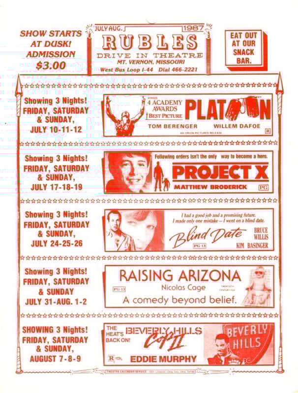 An ad handout given to patrons on the way in to the Rubles.