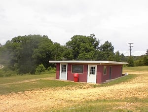 The new front on the concession stand.  New doors, new roof, and a fresh coat of paint.