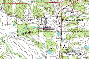 Terraserver topographical map showing location of Drive-In. Nothing remains today. A subdivision was built on the site.