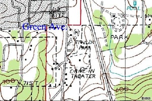 USGS map showing location of DI on old US-63, just south of Green Ave on the south side of Thayer
