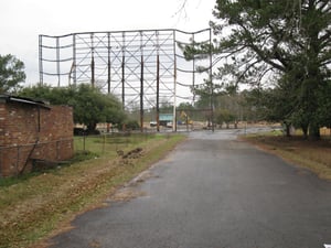 Looking through the screen tower toward the projection building. Picture taken almost a year after the fire.