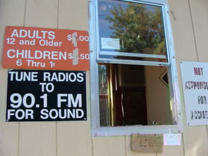 Ticket booth window at the Guntown D-I in Guntown, MS.