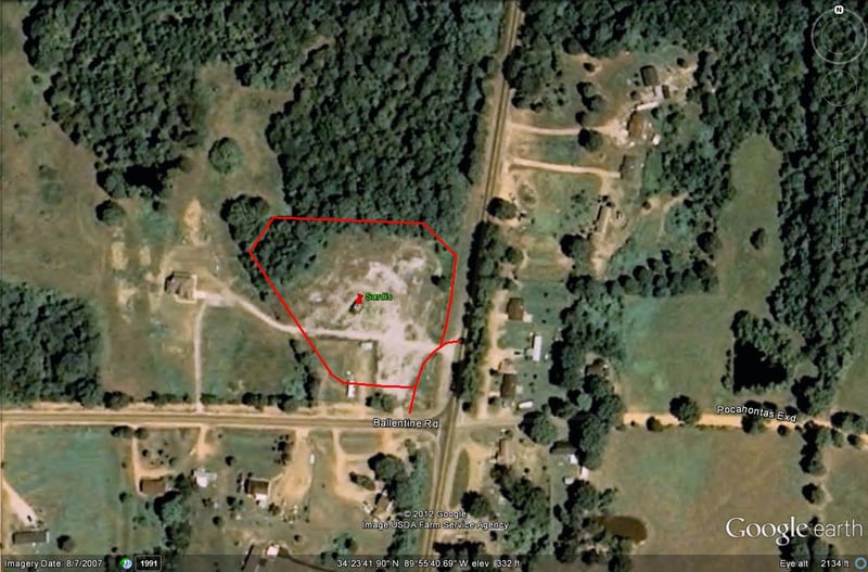 Google Earth image with outline of former site