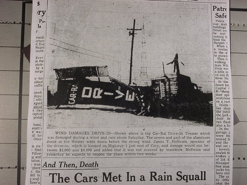 car-ral tower destroyed by wind
never reopened under this name reopened oct 14 53 as "south #1 "