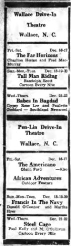 Newspaper Ad for Pen-Lin and Wallace theaters,,,,These were 2 different theaters operated at the same time period.