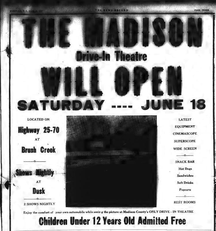 Grand opening ad from the Madison County News-Record on June 16, 1955.