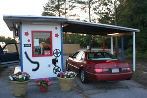 Newly decorated ticket booth