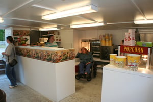 Newly renovated snack bar.  That's Megan in the picture watching over things