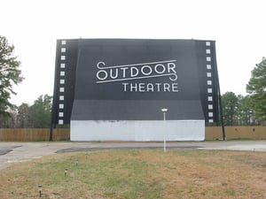 Our newly painted screen tower- decorated to resemble a 35MM filmstrip