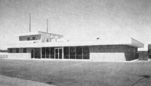 An exterior shot of the snackbar and booth at the Viking.