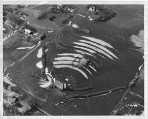 Aerial photo of the Norfolk movie theatre during a flood. I found it rolled up in a old piece of furnature. I have no idea who took it, or when it was.