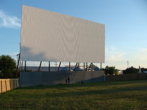 Close-up shot of the screen at the Starlite Drive-In in Neligh, Nebraska.