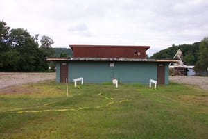 Rear view of former snack bar building.