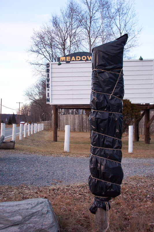 Marquee with a light fixture wrapped up for the Winter.