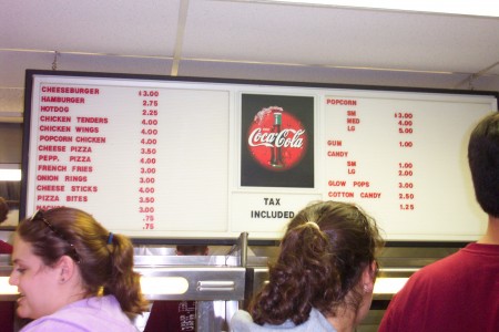 snack bar menu board