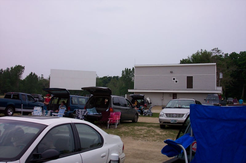 View of snack bar/projection booth from screen 1 side looking toward screen 2.