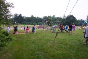 Playground in front of the screen tower.