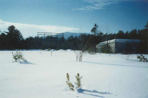 field, screen tower, and concessions building