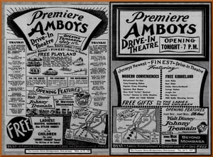 Grand opening ads for the Amboys Drive-in Theater dated July 1957