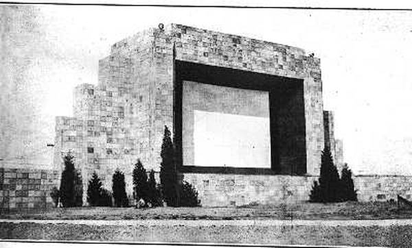 Screen of the first drive-in. Photo from Tim Thompson's Drive-In Theater.com.