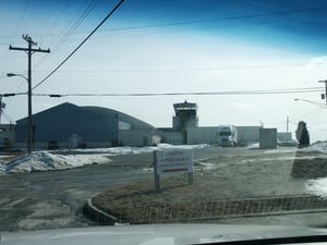 The airport where the planes came from. Photo was taken only about 50 feet away from the back row. 25 parking spaces in the back row were reserved for planes. At end of the movie, owner (Ed Brown) used a Jeep to pull the planes back up the hill to the air