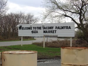 Sign for flea market that is held at Tacony Palmyra DI site