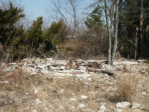 Rubble from an unidentified building on the back north side of the parking field, near the ticket booths. I don't know purpose of building. Large 1000 gal oil tanks still in ground next to foundation.