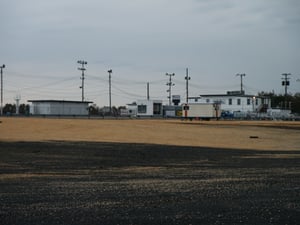View of existing concession stand for the racetrack that will probably serve the same function when the drive-in is in operation.