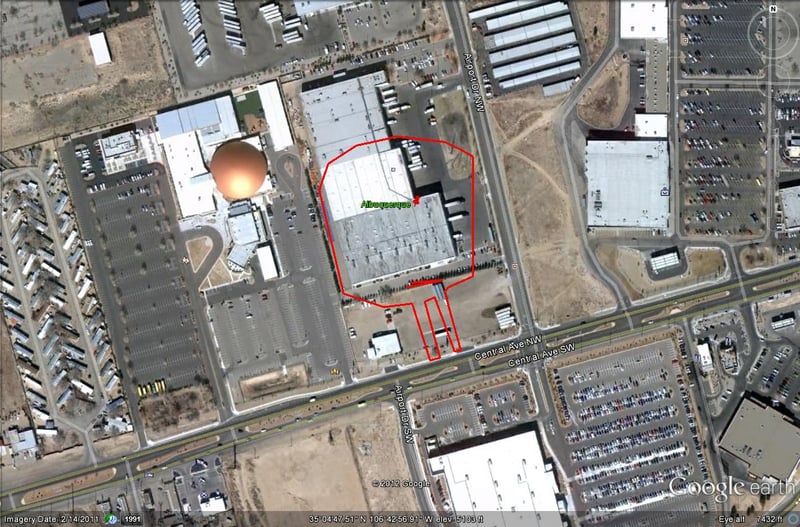 Google Earth image with outline of former site-nothing remains