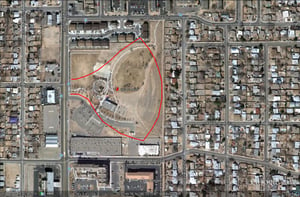Google Earth image with outline of former site at Yale Blvd and Anderson Ave