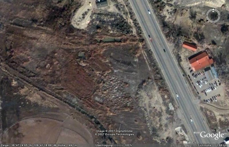 Aerial view of the flooded drive-in site