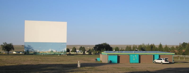 Ft. Union Drive-In, Las Vegas, NM.  There is a beautiful mural painted at the bottom of the screen.