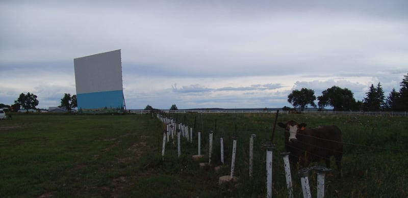 The Fort Union Drive-In - where you can see a movie AND a cow (on the other side of the fence).