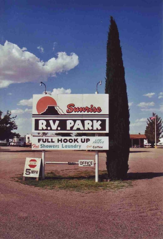 The screen was located where the sign for the RV Park stands now