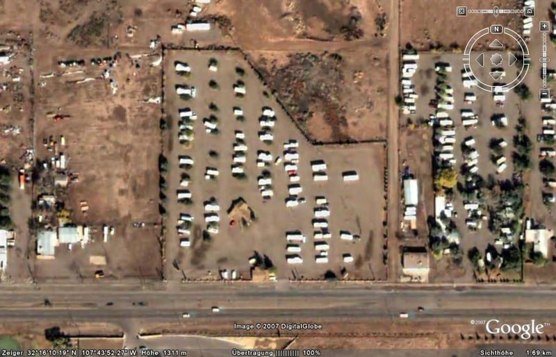 Aerial view of former drive-in site with Sunrise RV Park