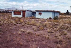 Boarded up projection/concession building