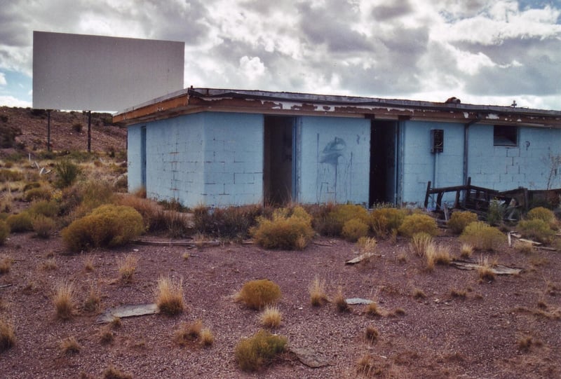 Projection/concession building in light blue