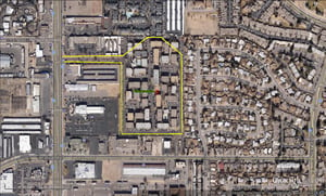 Google Earth image with former site outlined-now The Villas at La Privada 5324 San Mateo Blvd NE