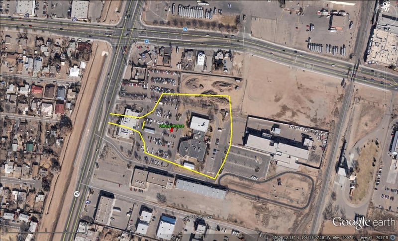 Google Earth image with outline of former site-now Albuquerque Police Dept station