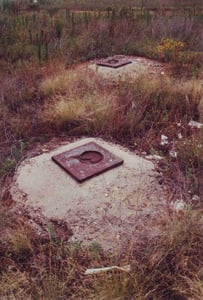 Concrete foundations once supporting the east screen