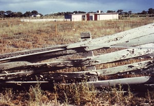 Projection/concession building seen from the position of the ticket booth