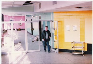 Left corridor from concession stand to rest rooms and indoor theatre.