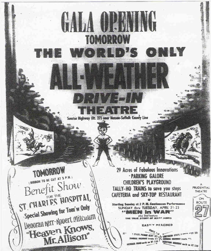 "Gala Opening" ad from Newsday Friday April 19, 1957 to announce opening day, Saturday April 20, 1957