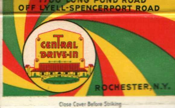 The Central Drive-In of Rochester, New York, as depicted on a matchbook cover.