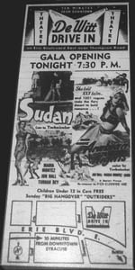 The opening add from 
Syracuse ny Post Standard paper
Drive-in open july 8,1950  
last seasion was 1984