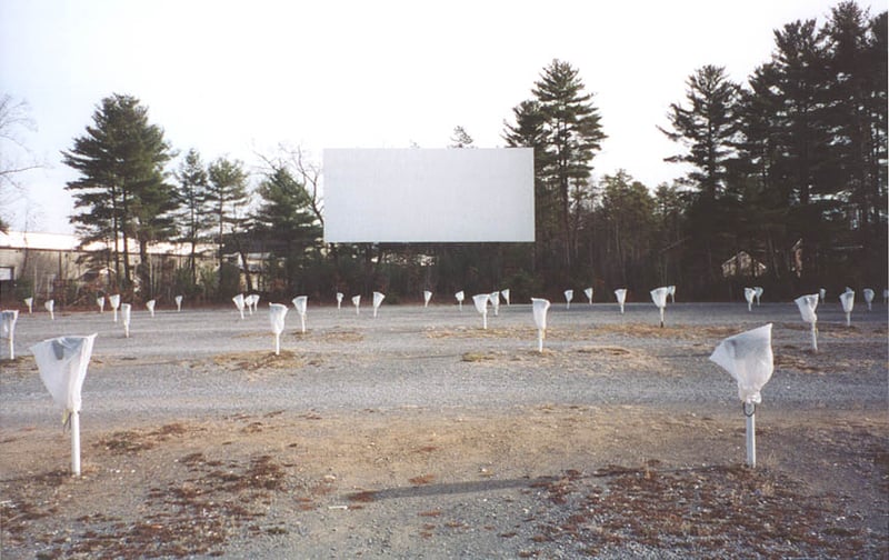 projection building and field of speakers bagged for winter