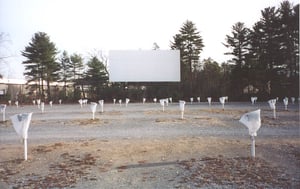 projection building and field of speakers bagged for winter