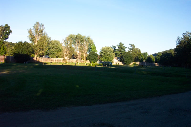 view of projection booth and lot from entrance road