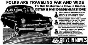Upcoming Retro Zombie Movie Marathon, Dead 'Till Dawn coming to the Hi-Way Drive-in in Coxsackie, NY Sept. 29, 2012.